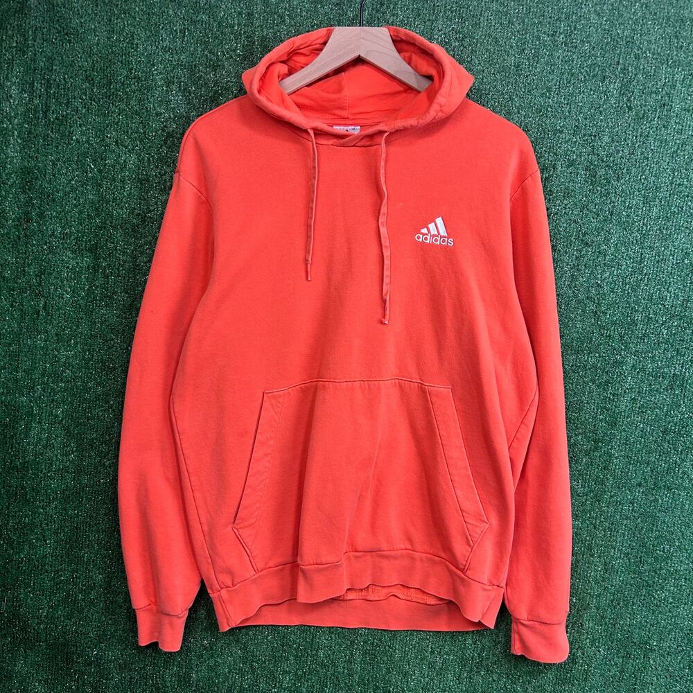 Adidas Small Logo Hoodie orange Pullover Sweatshirt Men’s Large Essential Fit